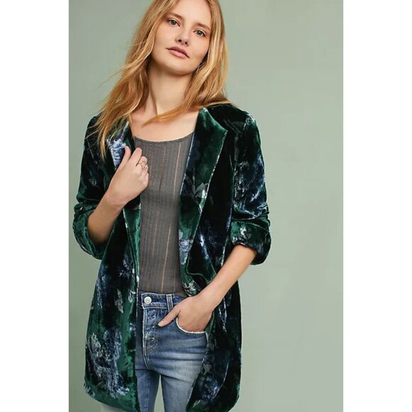 Eva Franco Jackets & Blazers - Anthropologie Green Floral Velvet Car Coat by Eva Franco